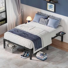 Estrutura Cama 140 x 200 cm com prateleiras metálicas para arrumação Preto 