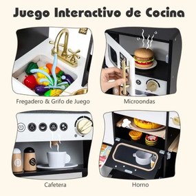 Cozinha de brincar em madeira para crianças com luzes e sons realistas 92.5 x 29 x 89,5 cm Preto