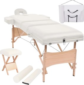 vidaXL Mesa massagem dobrável 3 zonas + banco 10 cm espessura branco