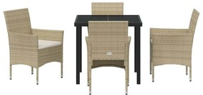 Conjunto de jantar para jardim com 5 peças em polyrattan bege.