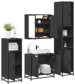 4 pcs conjunto móveis casa de banho derivados de madeira preto