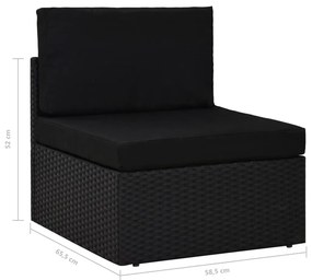 6 pcs conjunto lounge de jardim c/ almofadões vime PE preto
