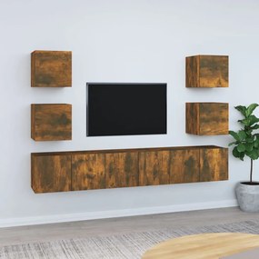 Conjunto móveis de TV 7 pcs madeira processada carvalho fumado