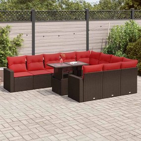 11 pcs conjunto sofás de jardim c/ almofadões vime PE/acácia