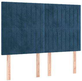 Cama box spring c/ colchão/LED 140x200 cm veludo azul-escuro