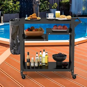 Carrinho de churrasco para exterior com 3 Estantes com 4 rodas e tábua de metal 111 x 50,5 x 93 cm Preto