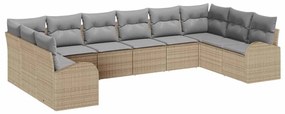 Conjunto de Sofá de Jardim de 10 Peças com Almofadas Bege em Rattan