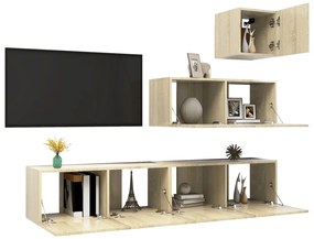 4pcs conjunto de móveis de TV derivados madeira carvalho sonoma