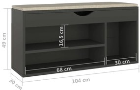 Banco sapateira c/ almofadão contraplacado 104x30x49 cm cinza