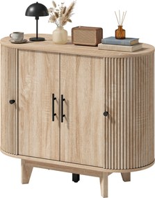 Aparador de sala, móvel de arrumação oval com 4 portas e prateleira ajustável, 90 x 40 x 76 cm, carvalho