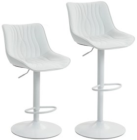 HOMCOM Conjunto de 2 Bancos de Bar Bancos Altos de Cozinha Giratórios com Altura Ajustável e Couro Sintético 47,5x54x92-110 cm Branco