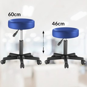 Banco giratória em 360° com rodas em couro sintético Ø35 x 48 x 46-60 cm Azul