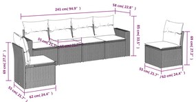 6 pcs conjunto de sofás p/ jardim com almofadões vime PE bege