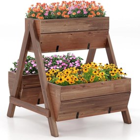 Canteiro Floreira de flores vertical elevado com 3 caixas de madeira Furos de drenagem Plantador autónomo para pátio Jardim Varanda 66 x 73 x 73 cm Ca