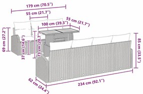 Conjunto de Jantar para Jardim com 8 Peças e Almofadas Cinza em Rattan