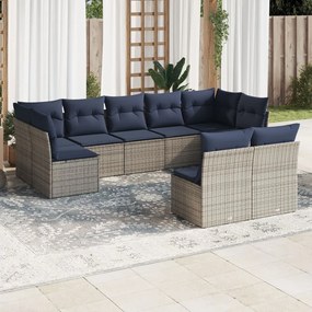 vidaXL 9 pcs conjunto sofás p/ jardim c/ almofadões vime PE cinzento