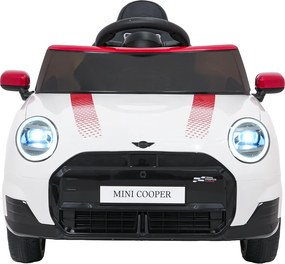 Carro elétrico para Crianças Mini Cooper 12V, Rodas Eva, Assento Couro ecológico Branco