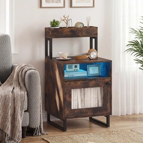 Mesa de cabeceira com luzes LED 45 x 40 x 80 cm com tabuleiro superior Estrutura metálica Castanha rustica