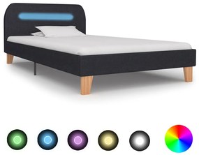 vidaXL Estrutura de cama com LEDs 90x200 cm tecido cinzento-escuro