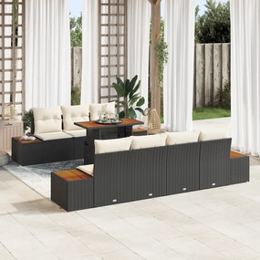 vidaXL Conjunto de Jantar de 8 Peças para Jardim com Almofadas Preto Vime Poliéster Acácia