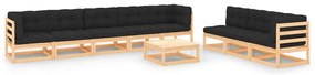 9 pcs conjunto lounge de jardim c/ almofadões pinho maciço
