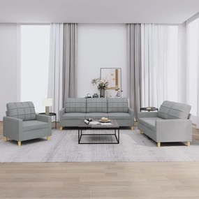 3201242 vidaXL 3 pcs conjunto de sofás com almofadões tecido cinzento-claro