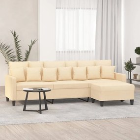 vidaXL Sofá de 3 lugares com apoio de pés 210 cm tecido cor creme