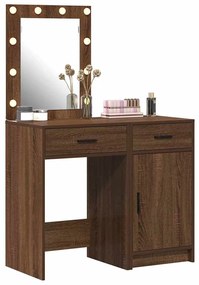 Conjunto de Mesa de Maquilhagem de 2 Peças com LED em Madeira de Carva