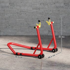 Bloqueador de roda de moto para pneu traseiro com capacidade para 544 kg, com garfos ajustáveis em U e L em aço, 69 x 58,5 x 34,5 cm, vermelho