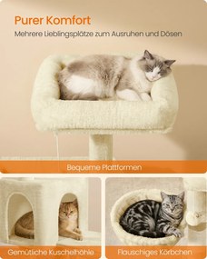 Arranhador para gatos 48 x 48 x 136 cm com 3 plataformas, cor bege