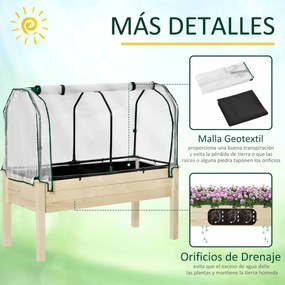 Horta Vertical Elevada de Madeira 121x55x117cm com Cobertura de Proteç