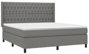 Cama box spring c/ colchão e LED 180x200 cm tecido cinza-escuro