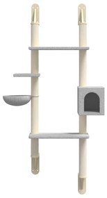Árvore parede p/ gatos c/ poste arranhador 180 cm cinza-claro