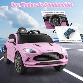Carro elétrico infantil 12V Aston Martin DBX com portas duplas com datas controle remoto início lento luzes LED alto-falante USB Rosa
