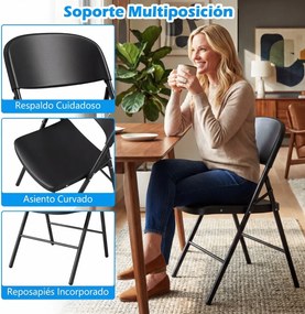 Conjunto 6 Cadeiras dobráveis de plástico para uso comercial (MESA NÃO INCLUIDA), com encosto e Estrutura metálica, para interior e exterior, escritór