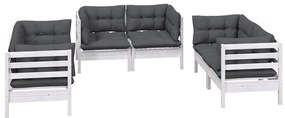 6 pcs conjunto lounge de jardim c/ almofadões pinho maciço