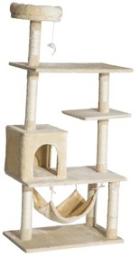 PawHut Arranhador Gatos Plataformas Múltiplas Brinquedo Suspenso Caverna Rede Macia Sisal Confortável 70x40x152cm Bege