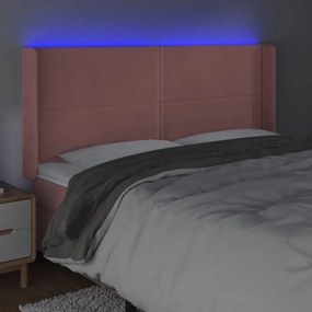 Cabeceira de cama c/ luzes LED veludo 183x16x118/128 cm rosa