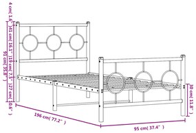 Estrutura de cama com cabeceira e pés 90x190 cm metal branco