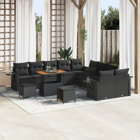 Conjunto de Sofá de Jardim vidaXL de 13 Peças com Almofadas - Polirattan Preto Acácia