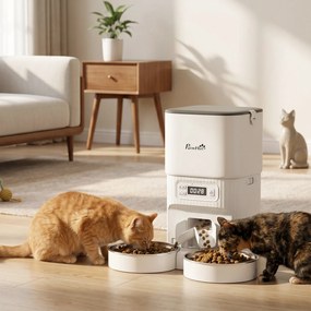 Dispensador automático de ração para gatos com temporizador, porcionamento e 2 tigelas de aço inox