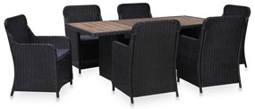 7 pcs conjunto de jantar para jardim vime PE preto