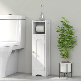 Armário de Casa de Banho Estreito Móvel Auxiliar de Casa de Banho 21x20x79 cm com Prateleira Ajustável Suporte para Papel Higiénico Branco