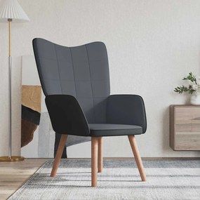 vidaXL Cadeira de descanso PVC e veludo cinzento-escuro