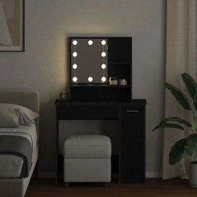 Mesa de Maquiagem LED em Carvalho Preto - 86,5 x 35 x 136 cm