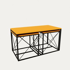 Conjunto de Mesas de Centro Defne – Amarelo e Preto – Medidas: 100x52x