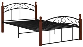 Estrutura de cama 120x200cm metal/madeira carvalho maciça preto