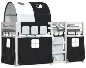 Beliche com cortinas 90x190 cm pinho maciço branco e preto