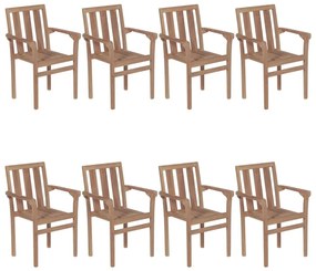 Cadeiras de jardim empilháveis c/ almofadões 8 pcs teca maciça