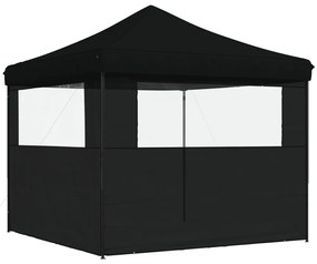 Tenda p/ festas pop-up dobrável com 2 paredes laterais preto